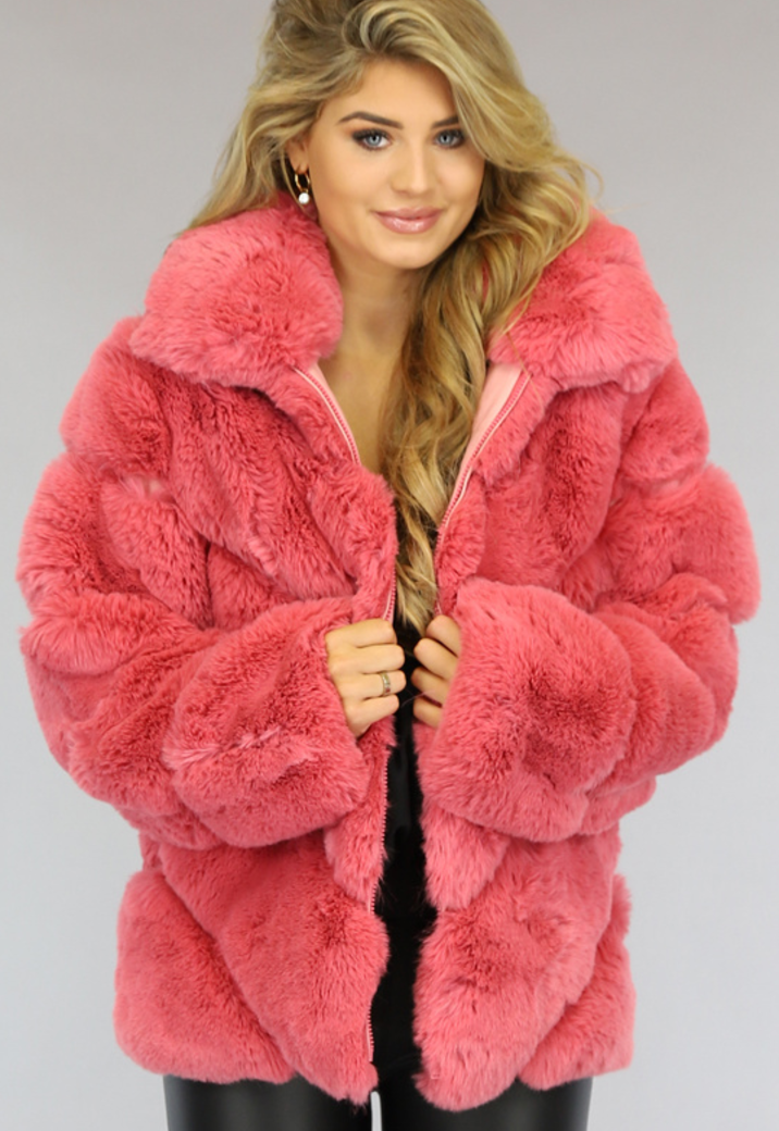 Fluffy Roze Faux Fur Jas