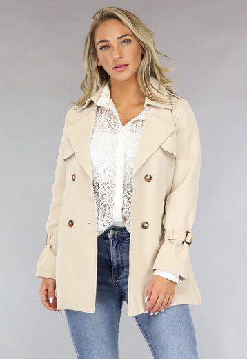 Korte Beige Jas met Tailleband