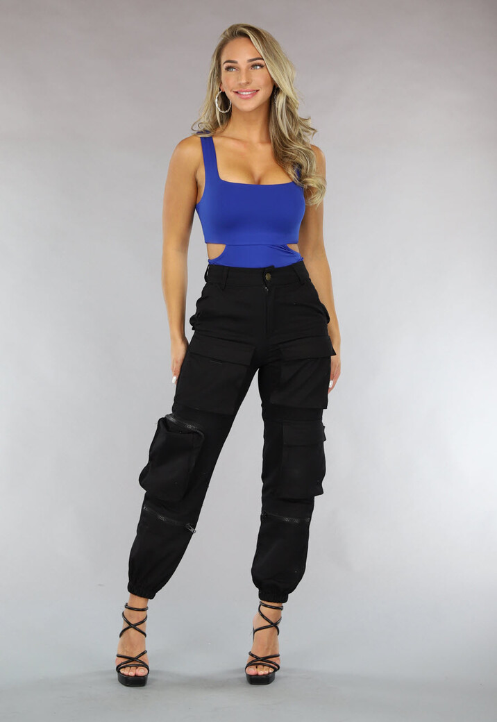 Donkerblauwe Bodysuit met Open Zij