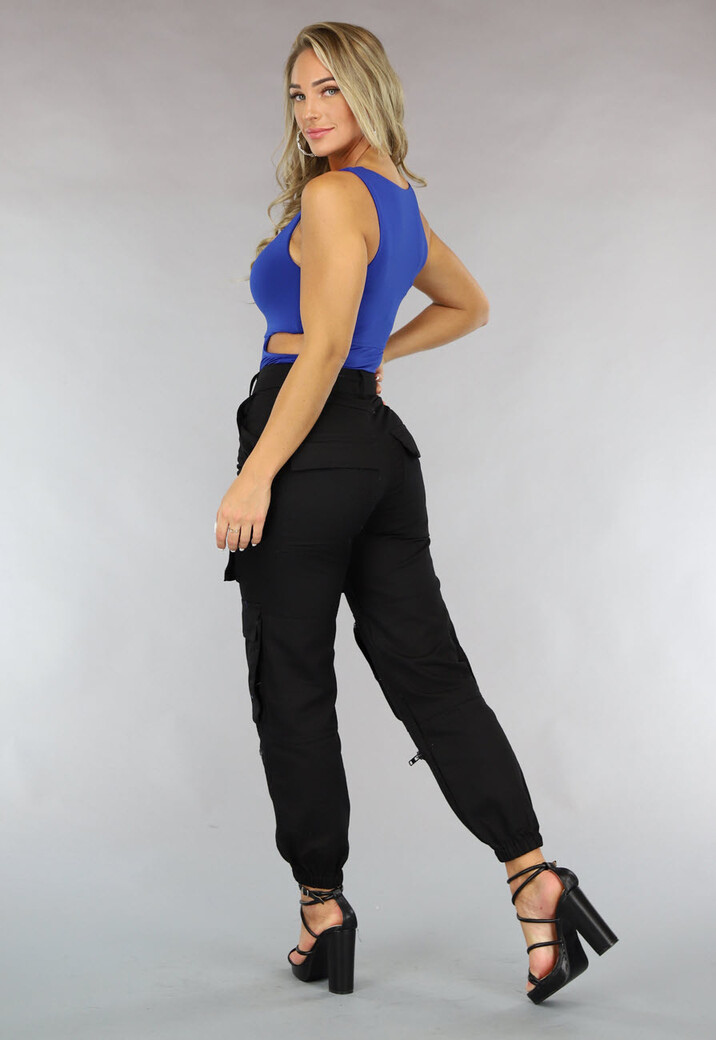 Donkerblauwe Bodysuit met Open Zij