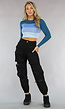 Gestreepte Ribstof Crop Top Blauw