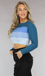 Gestreepte Ribstof Crop Top Blauw