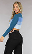 Gestreepte Ribstof Crop Top Blauw