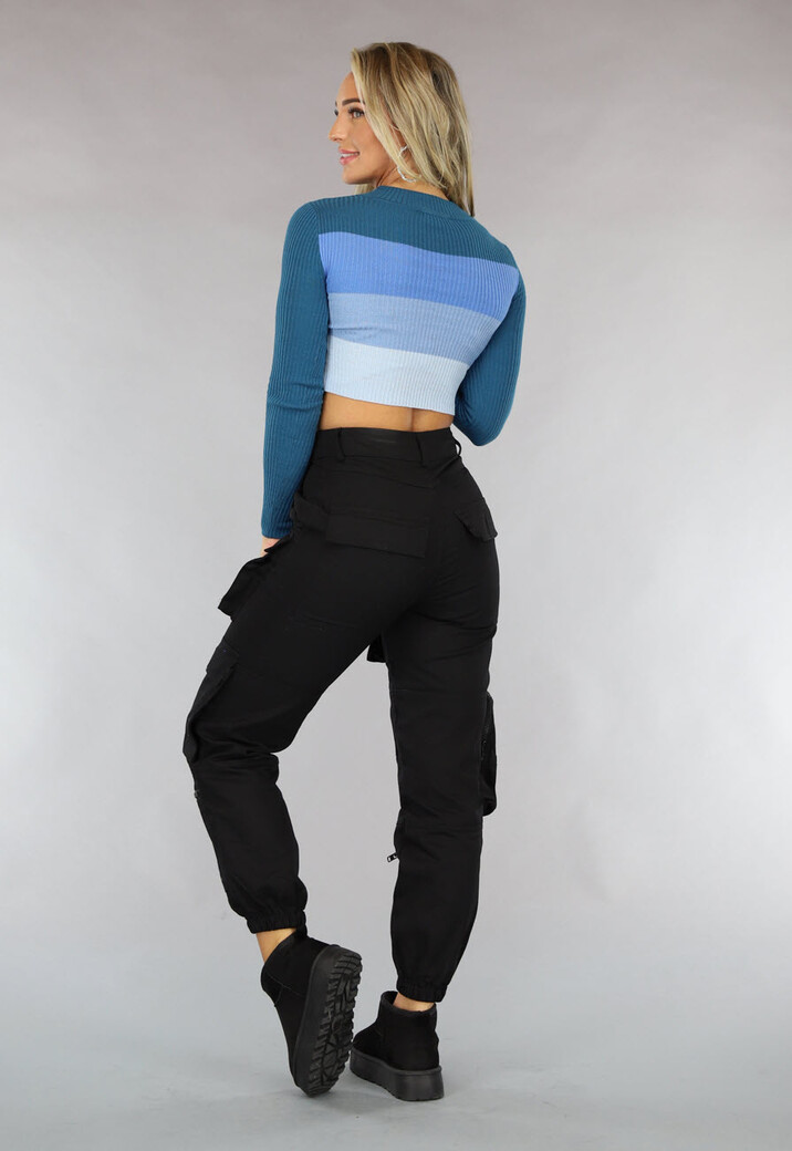 Gestreepte Ribstof Crop Top Blauw