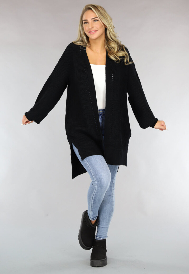 Basic Zwart Gebreid Vest met Zakken