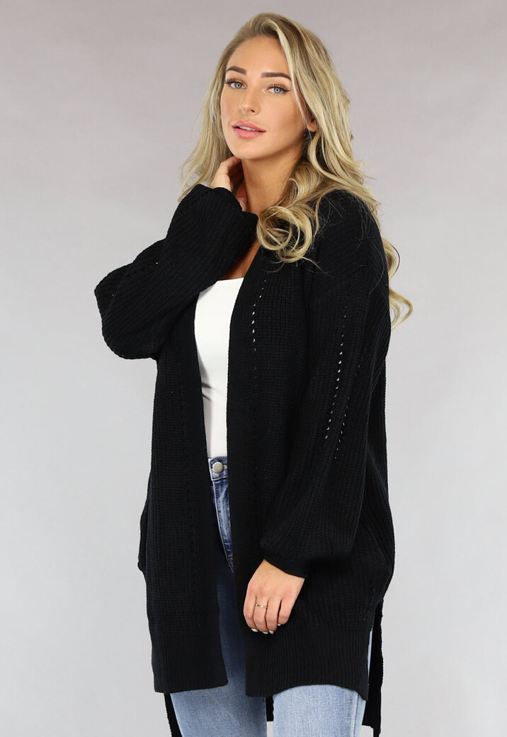 Basic Zwart Gebreid Vest met Zakken