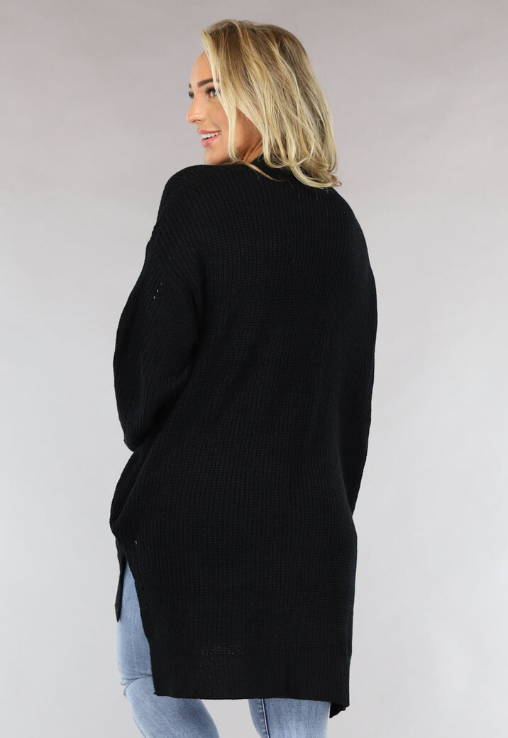 Basic Zwart Gebreid Vest met Zakken