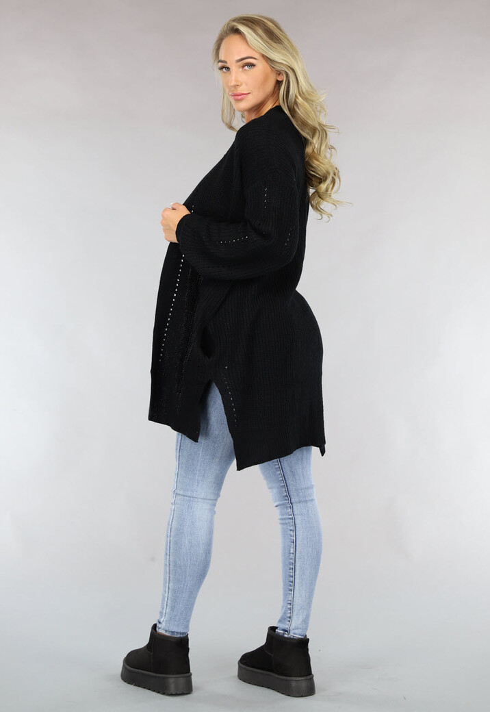 Basic Zwart Gebreid Vest met Zakken