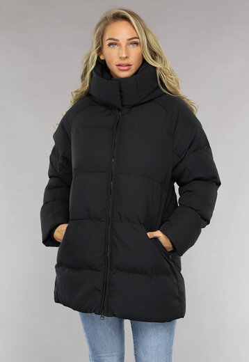 NEW1810 Zwarte Puffer Jas met Afritsbare Capuchon