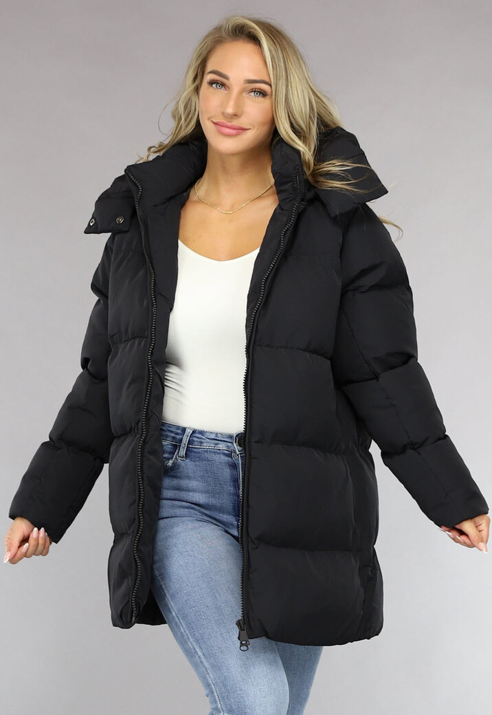 Zwarte Puffer Jas met Afritsbare Capuchon