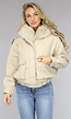 Beige Lederlook Winterjas in Bomber Look  met Afneembaar Imitatiebont