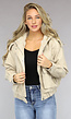 Beige Lederlook Winterjas in Bomber Look  met Afneembaar Imitatiebont