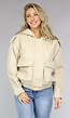 Beige Lederlook Winterjas in Bomber Look  met Afneembaar Imitatiebont