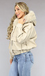 Beige Lederlook Winterjas in Bomber Look  met Afneembaar Imitatiebont