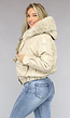 Beige Lederlook Winterjas in Bomber Look  met Afneembaar Imitatiebont