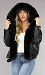 Zwarte Lederlook Winter Bomber met Imitatiebont