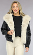 Zwarte Lederlook Winter Bomber met Beige Imitatiebont