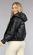 Zwarte Lederlook Winter Bomber met Beige Imitatiebont