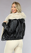 Zwarte Lederlook Winter Bomber met Beige Imitatiebont