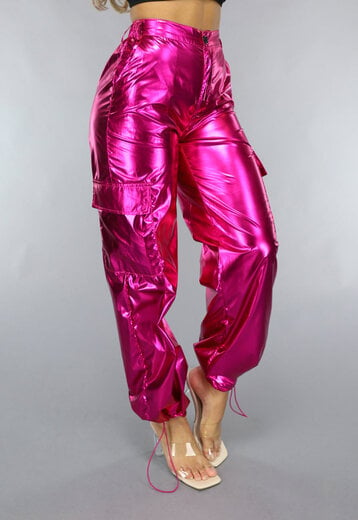 NEW1810 Metallic Fuchsia Cargo Parachute Broek