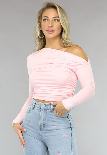 NEW1810 Lichtroze Geplooide Stretch Top