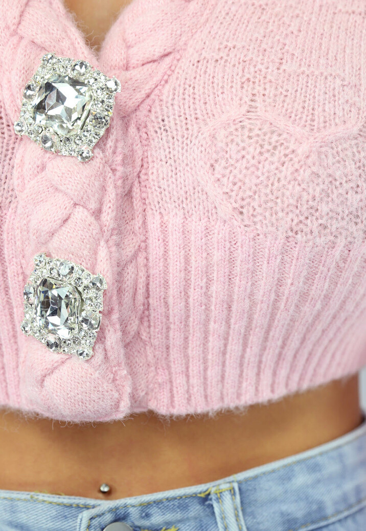 Lichtroze Cropped Vestje met Hartjes