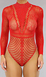 Rode Fishnet Bodysuit met Glitters