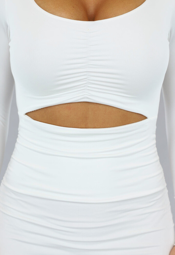 Geplooide Witte Bodycon Jurk met Cut Out
