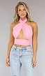 Elastische Lichtroze Top met Wikkel Design