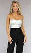 Metallic Zilveren Strapless Top met Sweetheart Halslijn