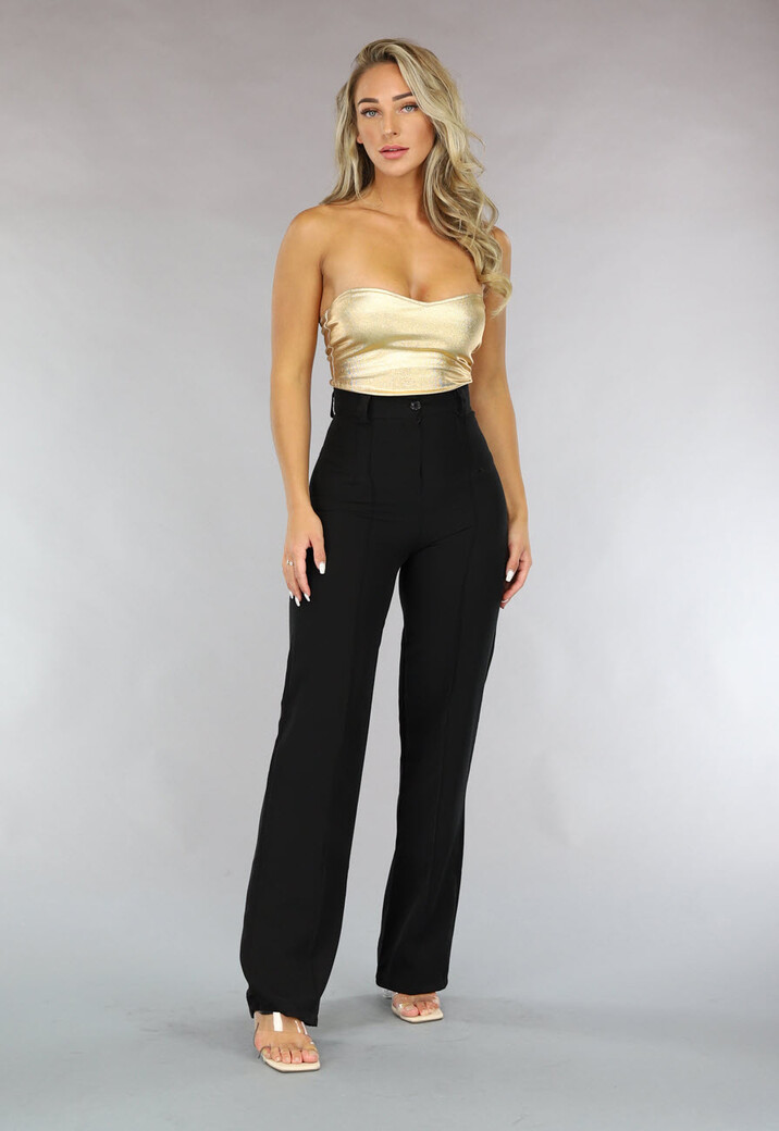 Metallic Gouden Aansluitende Strapless Top met Sweetheart Halslijn
