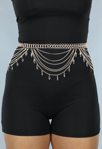 NEW0603 Rosé Gouden Layered Bodychain met Bedeltjes