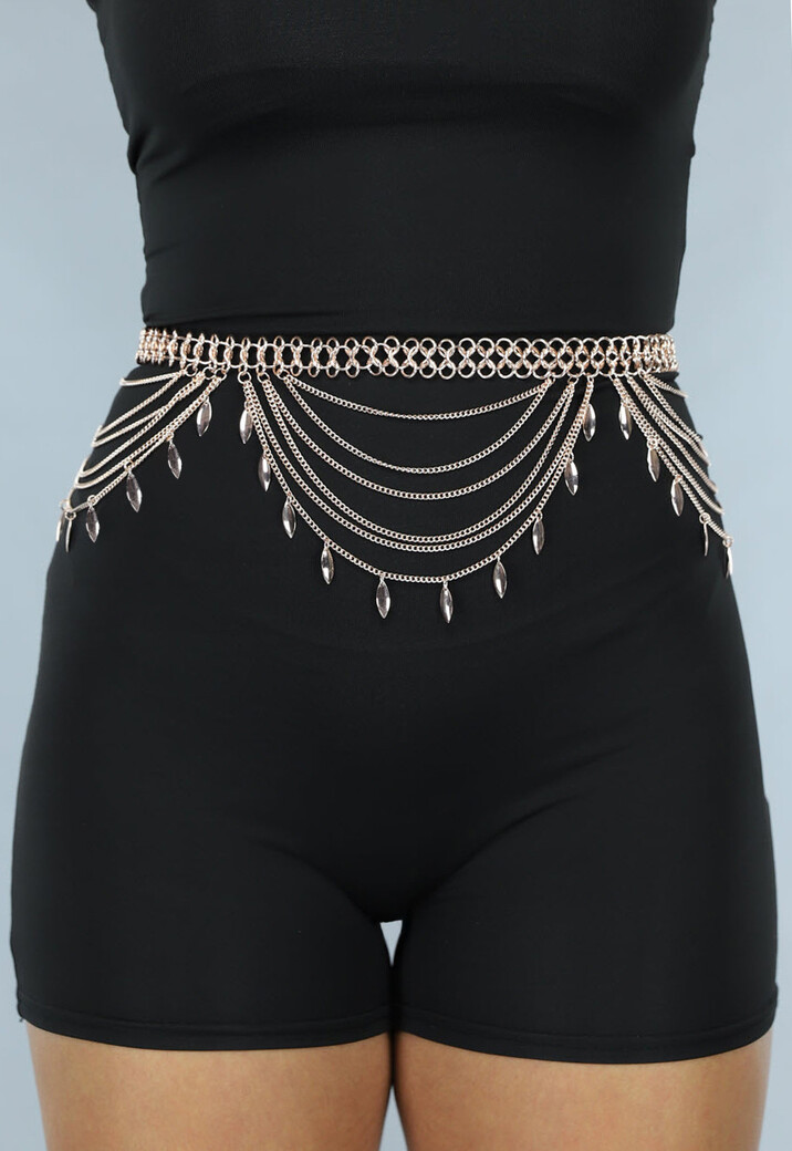 Rosé Gouden Layered Bodychain met Bedeltjes