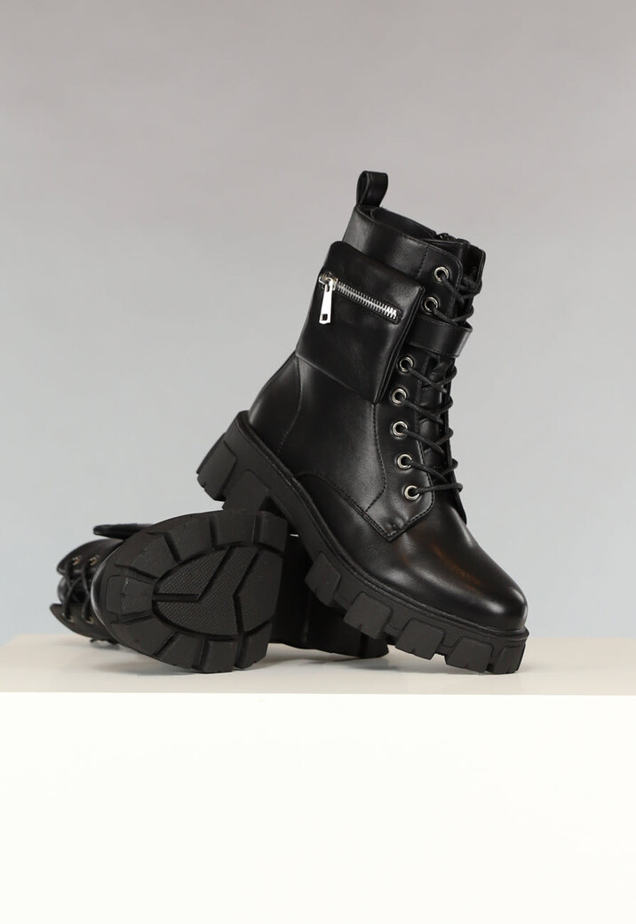 Zwarte Lederlook Biker Boots met Tasje