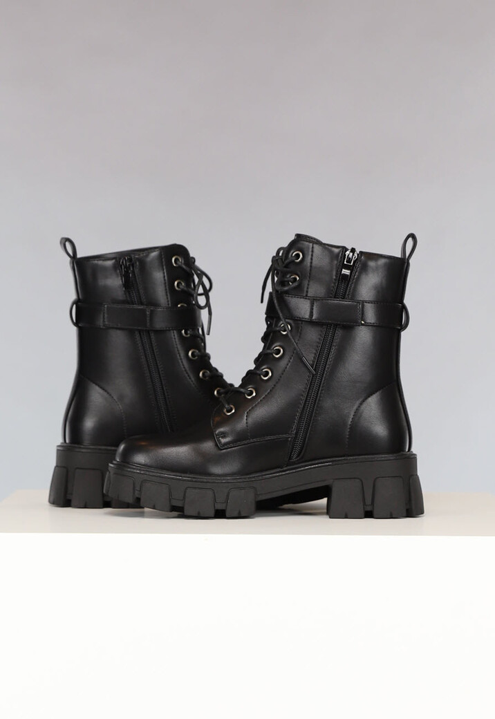 Zwarte Lederlook Biker Boots met Tasje
