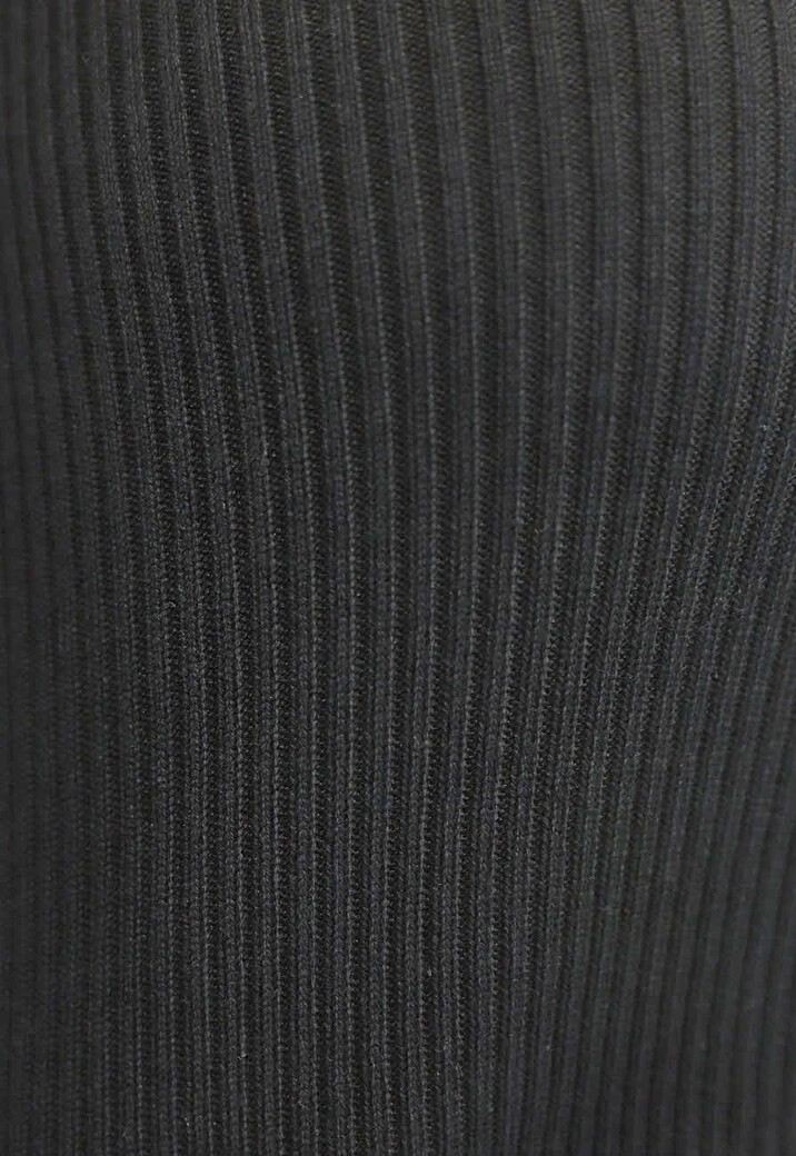 Zwarte Rib Top met Rits en Kraag