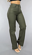 Groene Lederlook Straight Leg Broek