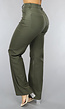 Groene Lederlook Straight Leg Broek