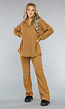 Camel Ribbed Two Piece met Polo Kraag