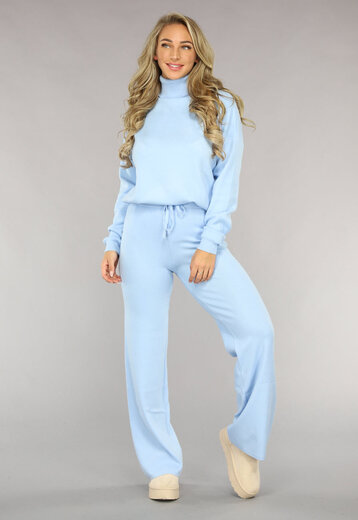 Babyblauwe Gebreide Co Ord Set met Col