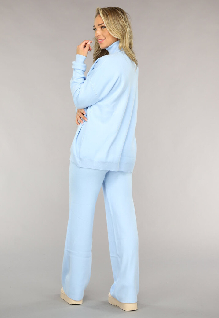 Babyblauwe Gebreide Co Ord Set met Col