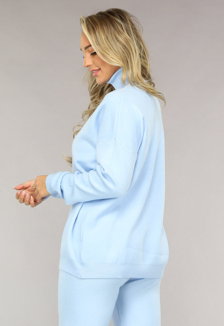 Babyblauwe Gebreide Co Ord Set met Col