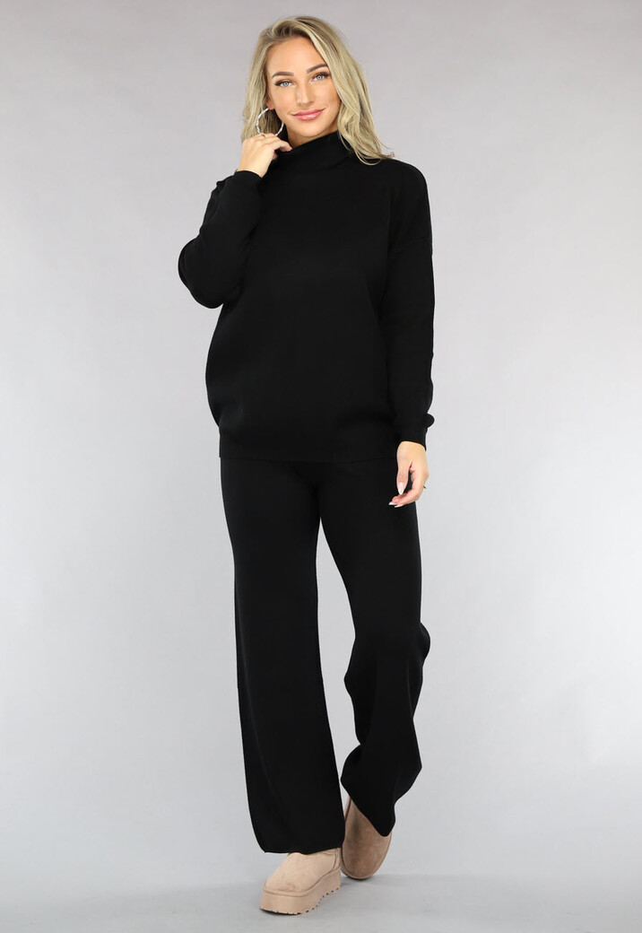 Zwarte Gebreide Two Piece met Col