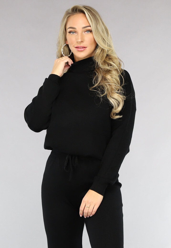 Zwarte Gebreide Two Piece met Col