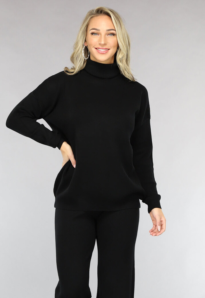 Zwarte Gebreide Two Piece met Col