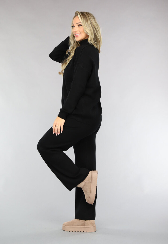 Zwarte Gebreide Two Piece met Col