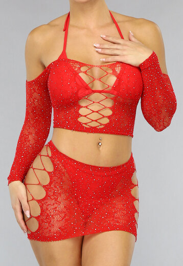 TERUG Rode Glitter Lingerie Set