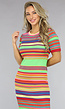 Multicolor Bodycon Rib Jurk met Korte Mouwen