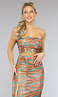 Oranje Pailletten Two Piece met Zebra Patroon en Split