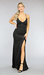 Lange Zwarte Galajurk met Split en Veterdetail